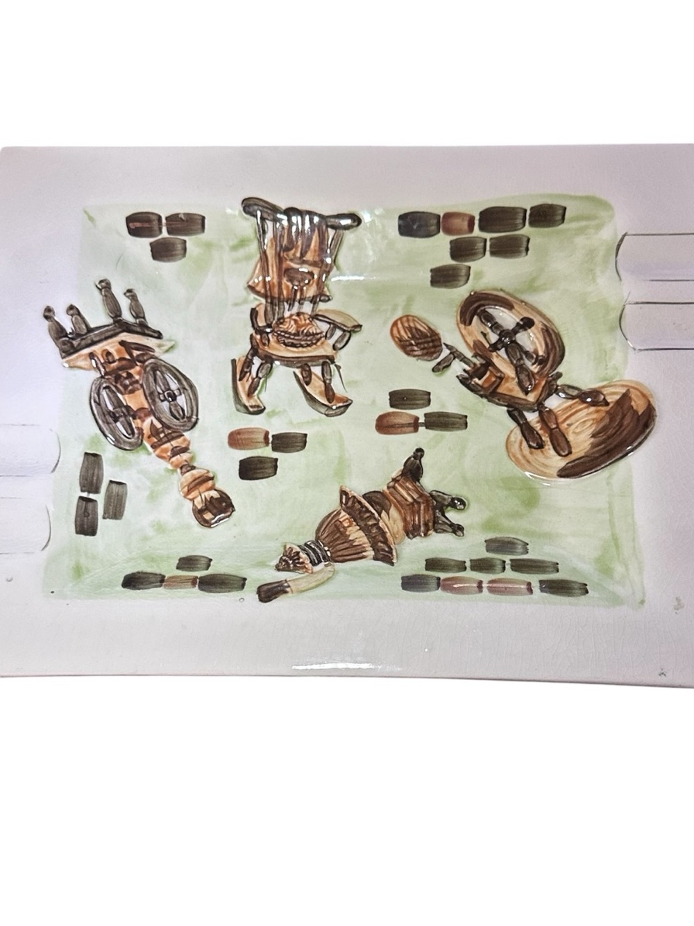 Vintage MCM ceramic ashtray rustic, hand-painted country kitchen theme. Japan